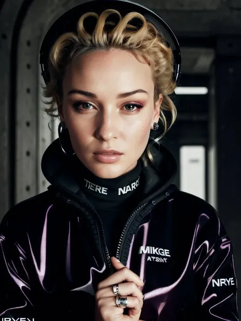 Marlene, portrait, cyberpunk techwear streetwear look and clothes, futuristic, cyberpunk setting, luxury, elite, cinematic, techwear fashion, Errolson Hugh, Nike ACG <lora:Marlene-000520:0.5>
