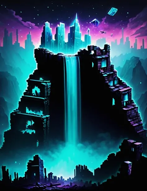 DonMChr0m4t3rr4 Crystal Canyon Post-Apocalyptic Ruins <lora:Chromaterra_SD1.5_version-000008:1.2>