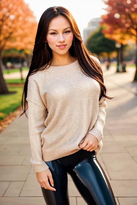 K4t3sPl4ygr0und_V1-Emb, (21 years old), long hair, smiling, modern photo, (wearing edgPO pullover, edgPO), <lora:edgPullovers:1>, (wearing leggings), in the park, calm atmosphere, (35mm, F/2.8) Photo Focus, DOF, Aperture, insanely detailed and intricate, character, hypermaximalist, beautiful, revealing, appealing, attractive, amative, hyper realistic, super detailed, beautiful woman, ((detailed eyes)), long eyelashes, (glossy lips), sfw