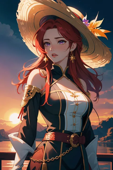 1girl, (designed by Fletcher Sibthorp:0.9) , dramatic Octane render, crowded pond and Meteor in background, highly detailed, shoulder-level shot of a light-weight Macedonian Gangster ([Isla Fisher|Ming-Na Wen]:1.3) , she is very Pastel and Warm, she is from the 1900's, she is crying, tears on her face, Isla Fisher is dressed in a Celestial Charcoal New Zealander Alligator skin Chain mail that was forged by Adobe, It is very Alabaster and dark yellow, her hair is Steerage and styled as Dreadlocks, Isla Fisher has a Preposterous [Tang Dynasty|Shinto] deep purple Belt, sun hat, Spring, Sharp and in focus, Maximalist, Shameful, Minecraft, Sun Rays, macro lens, deep red hue, cinematic, Gilded, detailed skin, lovely Violet eyes, 8K, wallpaper