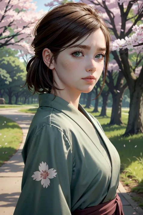 ((masterpiece, best quality))
<lora:TLOU2Ellie:0.8>
TLOU2Ellie, 1girl, solo, brown hair, green eyes, walking in a serene Japanese park with cherry blossoms, yukata, and a hair ornament