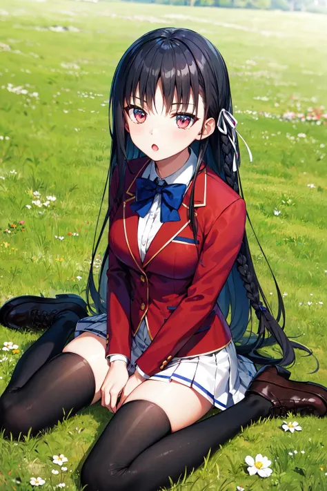 tmasterpiece, hiquality, detailing, The woman, Sitting on the grass, spreading legs