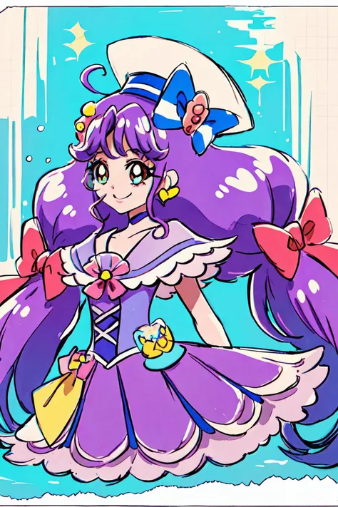 masterpiece,best quality,1girl,cure coral,low twintails,sailor dress,ahoge,capelet,hair ribbon,sailor hat,choker,heart facial mark,hair ornament,smile,arms behind back,underwater,submerged,bubble,coral,fish,upper body,<lora:locon_cure_coral_02:0.9>,<lora:KamikitaV2:0.8>,