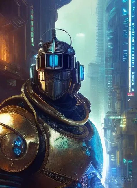 scifi style,(a realistic scifi cyberpunk knight),((steam punk)), (neon cyberpunk background), closeup portrait art by donato giancola and greg rutkowski, vintage retro scifi, realistic, digital art,trending on artstation, 4k,extremely high details, ultra hd, hdr, 8k, extremely high details
