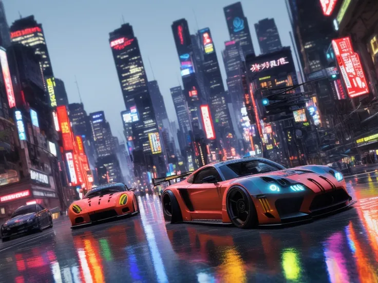 sport car,tuned, motion, (at night:2) (motion blur:1. 3), movie action scene, (Need for Speed:1. 1), wet reflection, racing game, (cityscape in background:1. 5), (detailed stunning environment:1.5), moody dark atmosphere, neon underground aesthetics, (sci-fi), cyberpunk, blade runner, cinematic, cover art, (low front angle),intricate, (highly detailed:1.5), digital painting, digital art, artstation, concept art,(color contrast:1. 1), (Wide lens:1.5),best quality masterpiece, (photorealistic:1.5), sharp focus, 8k, HDR, shallow depth of field, broad light, high contrast, light sparkles, chromatic, sharp focus,transparent,(clear photo:1.5)