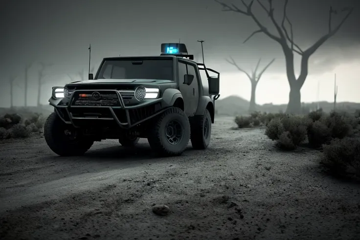a dark photo of (((car))), by simon stalenhag style,8k resoultion,hyper realstic , black and white , jungle, dakar rally, scifi style,dynamic lighting, atmosphere lighting, hyper detail features, ray tracing, 3D, cinematic lighting, dark shadows, unrealistic Engine 5 rendering, hyper detail,trending on artstation, 4k,extremely high details, ultra hd, hdr, extremely high details