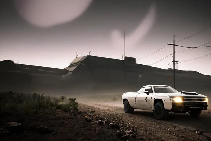 a dark photo of (((car))), by simon stalenhag style,8k resoultion,hyper realstic , black and white , jungle, dakar rally, scifi style,dynamic lighting, atmosphere lighting, hyper detail features, ray tracing, 3D, cinematic lighting, dark shadows, unrealistic Engine 5 rendering, hyper detail,trending on artstation, 4k,extremely high details, ultra hd, hdr, extremely high details
