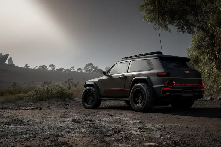 a dark photo of (((car))), by simon stalenhag style,8k resoultion,hyper realstic , black and white , jungle, dakar rally, scifi style,dynamic lighting, atmosphere lighting, hyper detail features, ray tracing, 3D, cinematic lighting, dark shadows, unrealistic Engine 5 rendering, hyper detail,trending on artstation, 4k,extremely high details, ultra hd, hdr, extremely high details