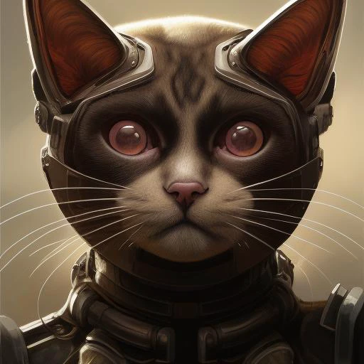 aSnowshoe Siamese Cat as the doomslayer, realistic scifi cyberpunk power armor robot, closeup portrait art by donato giancola and greg rutkowski, vintage retro scifi, realistic face, digital art, trending on artstation, symmetry