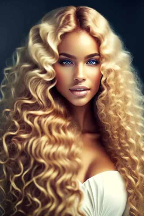 a beautiful  woman, long blond curly hair