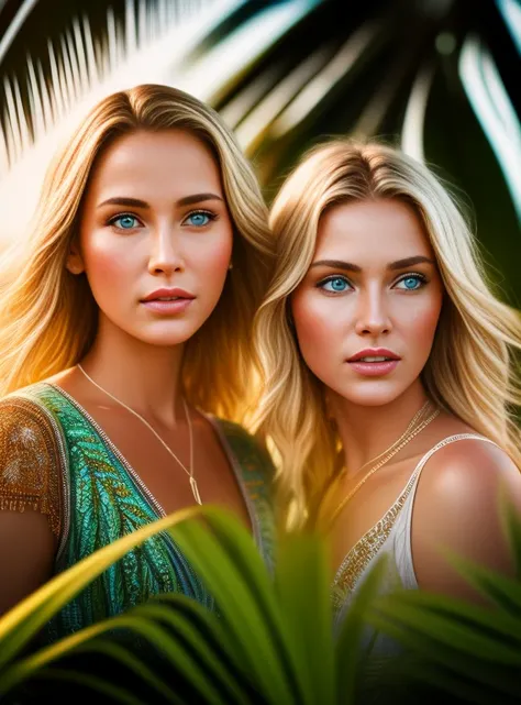 analog style, (((skin details, high detailed skin texture))), ((photorealistic), film grain), 
8k hdr, ultra realistic, film photography, dslr

Movie poster , tropical island, romantic, drama, 2girl ((Blonde Russian women standing)), beach Palm trees,  masterpiece, intense , ambient light,

Vivid color of field, High contrast!, hyper realism, 
intricate detailed photorealistic portrait photograph. 
trending award winning photography vivid colors ultrahd hdr shot