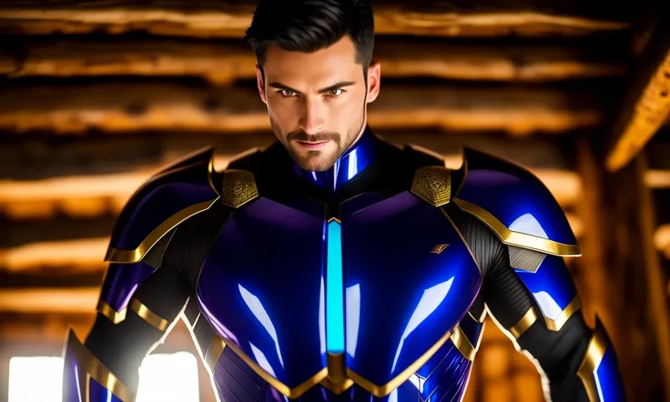 16k, vibrant, photo realistic, realistic,dramatic, dark, sharp focus,(photorealistic),full body,
male,black yonder hair, wearing armor, at clean log cabin, action shot, (latexsuit:body:0.1),blue glowing veiny,shiny skin, detailed intricate iris,vase,heavy shadows, detailed, detailed face,