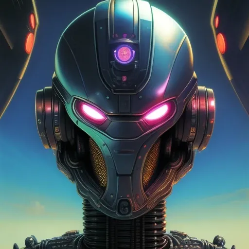 cinematic bust portrait of psychedelic robot from left, head and chest only, exotic alien features, robotic enhancements, desaturated, tim hildebrandt, wayne barlowe, bruce pennington, donato giancola, larry elmore, oil on canvas, masterpiece, trending on artstation, featured on pixiv, cinematic composition, dramatic pose, beautiful lighting, sharp, details, hyper - detailed, hd, hdr, 4 k, 8 k