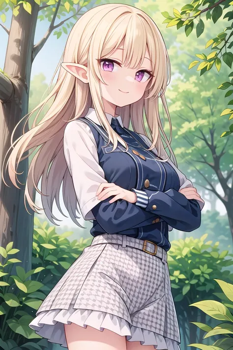 (cleavage:-1), (cat ear:-1), insanely detailed, absurdres, ultra-highres, ultra-detailed, best quality,
1girl, solo, nice hands, perfect hands,
BREAK,
(wearing houndstooth pattern dress),
happy smile, laugh, closed mouth,
standing,crossed arms,
from front, cowboy shot,
BREAK,
slender, kawaii, perfect symmetrical face, ultra cute girl, ultra cute face, ultra detailed eyes, ultra detailed hair, ultra cute, ultra beautiful,
BREAK,
in forest,
BREAK,
elf girl, blonde hair, elf ear, pink eyes, medium breasts