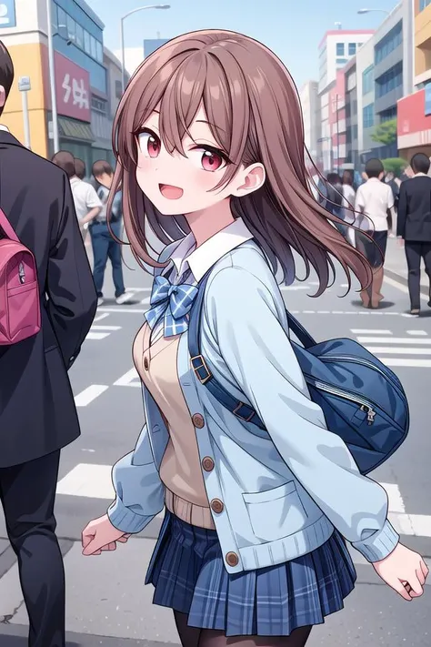 insanely detailed, absurdres, ultra-highres, ultra-detailed, best quality,
1girl, solo, nice hands, perfect hands
BREAK
(School Uniforms:1.2), (pastel blue cardigan is fit body:1.4), ((do up a buttons, not loose):1.5), ((long sleeve, sleeves past wrists):1.2), (inner wear is white collared-shirt:1.3), (blue plaid-pattern bow:1.3), (blue plaid-pattern pleated skirt:1.3), ((dark-brown pantyhose, loafers):1.2)
, BREAK (nsfw:-1.5)
BREAK
happy smile, laugh, open mouth
BREAK
from side,
standing, cowboy shot, looking at viewer
BREAK
slender, kawaii, perfect symmetrical face, ultra cute girl, ultra cute face, ultra detailed eyes, ultra detailed hair, ultra cute, ultra beautiful
BREAK
shibuya, akihabara, tokyo, street, crowd, cityscape, depth of field, ultra detailed background
BREAK
medium breasts
BREAK
brown hair, red eyes, medium long hair, bob with bangs, hair between eyes