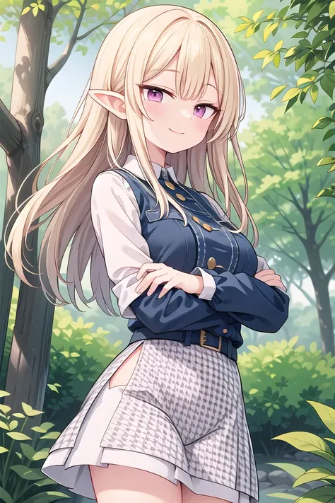(cleavage:-1), (cat ear:-1), insanely detailed, absurdres, ultra-highres, ultra-detailed, best quality,
1girl, solo, nice hands, perfect hands,
BREAK,
(wearing houndstooth pattern dress),
happy smile, laugh, closed mouth,
standing,crossed arms,
from front, cowboy shot,
BREAK,
slender, kawaii, perfect symmetrical face, ultra cute girl, ultra cute face, ultra detailed eyes, ultra detailed hair, ultra cute, ultra beautiful,
BREAK,
in forest,
BREAK,
elf girl, blonde hair, elf ear, pink eyes, medium breasts