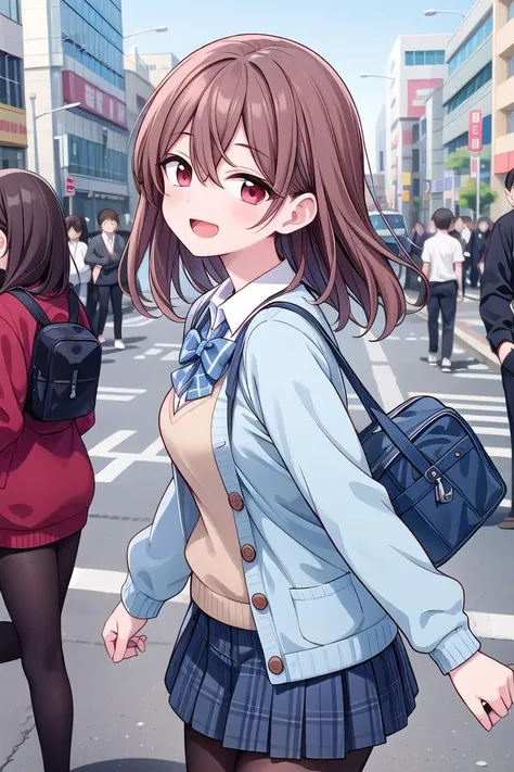 insanely detailed, absurdres, ultra-highres, ultra-detailed, best quality,
1girl, solo, nice hands, perfect hands
BREAK
(School Uniforms:1.2), (pastel blue cardigan is fit body:1.4), ((do up a buttons, not loose):1.5), ((long sleeve, sleeves past wrists):1.2), (inner wear is white collared-shirt:1.3), (blue plaid-pattern bow:1.3), (blue plaid-pattern pleated skirt:1.3), ((dark-brown pantyhose, loafers):1.2)
, BREAK (nsfw:-1.5)
BREAK
happy smile, laugh, open mouth
BREAK
from side,
standing, cowboy shot, looking at viewer
BREAK
slender, kawaii, perfect symmetrical face, ultra cute girl, ultra cute face, ultra detailed eyes, ultra detailed hair, ultra cute, ultra beautiful
BREAK
shibuya, akihabara, tokyo, street, crowd, cityscape, depth of field, ultra detailed background
BREAK
medium breasts
BREAK
brown hair, red eyes, medium long hair, bob with bangs, hair between eyes