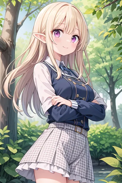 (cleavage:-1), (cat ear:-1), insanely detailed, absurdres, ultra-highres, ultra-detailed, best quality,
1girl, solo, nice hands, perfect hands,
BREAK,
(wearing houndstooth pattern dress),
happy smile, laugh, closed mouth,
standing,crossed arms,
from front, cowboy shot,
BREAK,
slender, kawaii, perfect symmetrical face, ultra cute girl, ultra cute face, ultra detailed eyes, ultra detailed hair, ultra cute, ultra beautiful,
BREAK,
in forest,
BREAK,
elf girl, blonde hair, elf ear, pink eyes, medium breasts