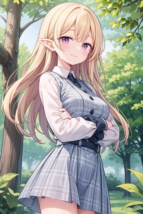 (cleavage:-1), (cat ear:-1), insanely detailed, absurdres, ultra-highres, ultra-detailed, best quality,
1girl, solo, nice hands, perfect hands,
BREAK,
(wearing houndstooth pattern dress),
happy smile, laugh, closed mouth,
standing,crossed arms,
from front, cowboy shot,
BREAK,
slender, kawaii, perfect symmetrical face, ultra cute girl, ultra cute face, ultra detailed eyes, ultra detailed hair, ultra cute, ultra beautiful,
BREAK,
in forest,
BREAK,
elf girl, blonde hair, elf ear, pink eyes, medium breasts