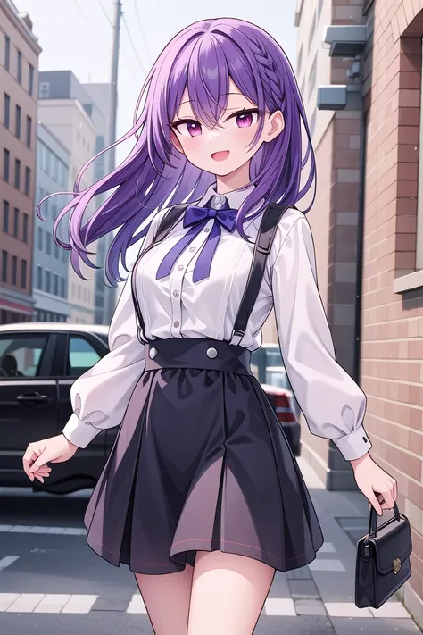 insanely detailed, absurdres, ultra-highres, ultra-detailed, best quality,
1girl, solo, nice hands, perfect hands
BREAK
braid, shirt, holding, mary janes, socks, black skirt, long hair, white shirt, suspender skirt, white socks, long sleeves, ribbon, suspenders, standing, ruffles, black ribbon, bow , black bow tie, long skirt, black bow, neck ribbon, bowtie, bag
BREAK
(nsfw:-1.5)
BREAK
happy smile, laugh, open mouth
BREAK
standing, cowboy shot, looking at viewer
BREAK
slender, kawaii, perfect symmetrical face, ultra cute girl, ultra cute face, ultra detailed eyes, ultra detailed hair, ultra cute, ultra beautiful
BREAK
in school ground, depth of field, ultra detailed background
BREAK
large breasts
BREAK
(purple hair:1.3), red eyes, milkmaid braids, hair between eyes