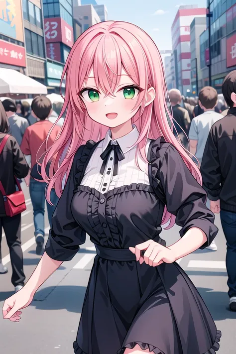 insanely detailed, absurdres, ultra-highres, ultra-detailed, best quality,
1girl, solo, nice hands, perfect hands
BREAK
gothic theme, black gothic dress, white frill, hair dress
, (nsfw:-1.5)
BREAK
happy smile, laugh, open mouth
BREAK
,
standing, cowboy shot, looking at viewer
BREAK
slender, kawaii, perfect symmetrical face, ultra cute girl, ultra cute face, ultra detailed eyes, ultra detailed hair, ultra cute, ultra beautiful
BREAK
shibuya, akihabara, tokyo, street, crowd, cityscape, depth of field, ultra detailed background
BREAK
medium breasts
BREAK
orange hair, green eyes, long hair, hair between eyes