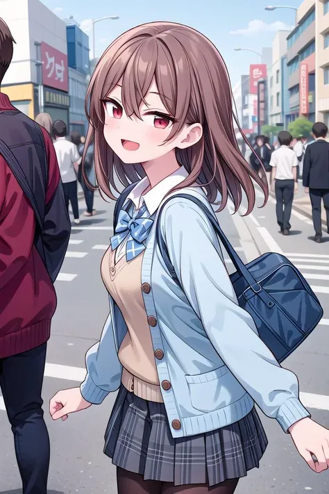 insanely detailed, absurdres, ultra-highres, ultra-detailed, best quality,
1girl, solo, nice hands, perfect hands
BREAK
(School Uniforms:1.2), (pastel blue cardigan is fit body:1.4), ((do up a buttons, not loose):1.5), ((long sleeve, sleeves past wrists):1.2), (inner wear is white collared-shirt:1.3), (blue plaid-pattern bow:1.3), (blue plaid-pattern pleated skirt:1.3), ((dark-brown pantyhose, loafers):1.2)
, BREAK (nsfw:-1.5)
BREAK
happy smile, laugh, open mouth
BREAK
from side,
standing, cowboy shot, looking at viewer
BREAK
slender, kawaii, perfect symmetrical face, ultra cute girl, ultra cute face, ultra detailed eyes, ultra detailed hair, ultra cute, ultra beautiful
BREAK
shibuya, akihabara, tokyo, street, crowd, cityscape, depth of field, ultra detailed background
BREAK
medium breasts
BREAK
brown hair, red eyes, medium long hair, bob with bangs, hair between eyes