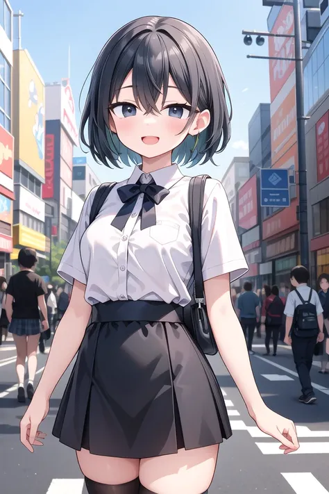 (bad quality, worst quality, bad face, bad hands, bad fingers:-1.5), insanely detailed, absurdres, ultra-highres, ultra-detailed, best quality,
1girl, solo, nice hands, perfect hands
BREAK
wearing school uniform, (nsfw:-1.5)
BREAK
happy smile, laugh, open mouth
BREAK
standing, cowboy shot, looking at viewer
BREAK
slender, kawaii, perfect symmetrical face, ultra cute girl, ultra cute face, ultra detailed eyes, ultra detailed hair, ultra cute, ultra beautiful
BREAK
in street, cityscape in harajuku, depth of field, ultra detailed background
BREAK
medium breasts
BREAK
green hair, black eyes, short bob cut, hair between eyes