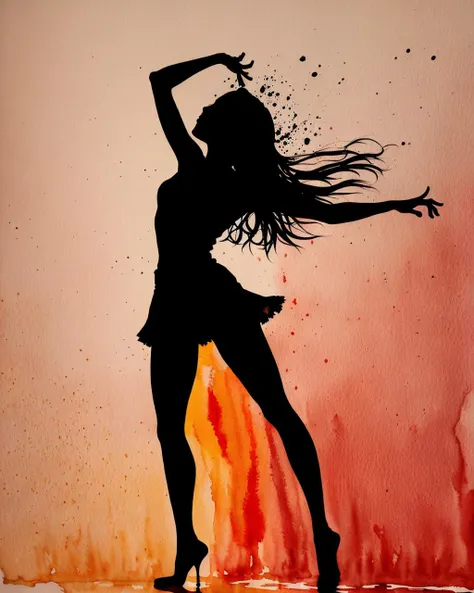 best quality,masterpiece,highly detailed,ultra-detailed,  1girl ,dancing between dark and light,franmigo american flok dance,
by  silhouette art
 <lora:silhouette_last:2>, (color Ink wash painting:1.1),(ink splashing:1.1),(color splashing:1.1),(colorful:1.16),, (watercolor:1.16), soft lighting,