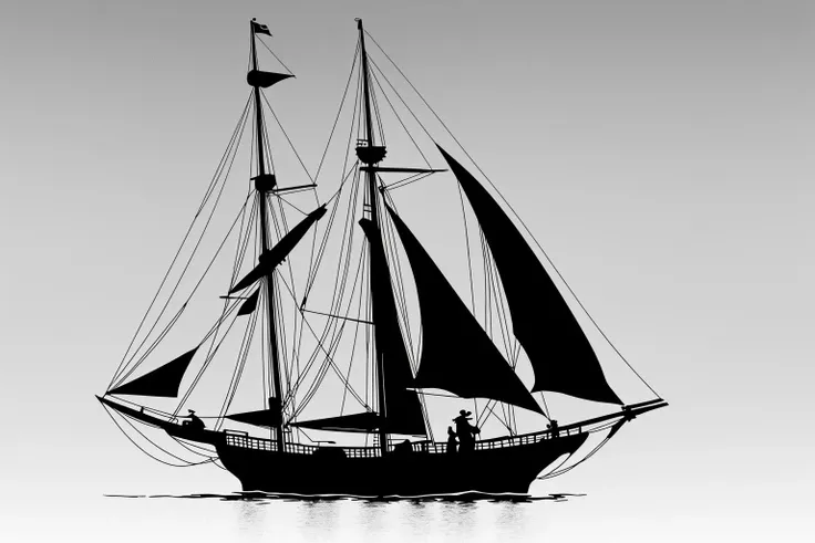 <lora:silhouette_last:1> silhouette art,  schooner