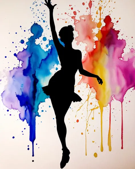 best quality,masterpiece,highly detailed,ultra-detailed, 1girl ,dancing between dark and light,franmigo american flok dance,
by silhouette art
<lora:silhouette_last:2>, (color Ink wash painting:1.1),(ink splashing:1.1),(color splashing:1.1),(colorful:1.16),, (watercolor:1.16), soft lighting,