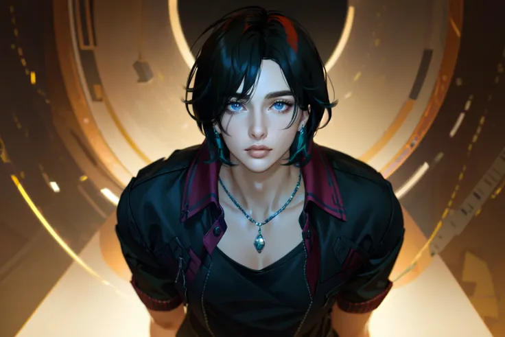 <lora:VirtualLife3dv2:1>, 1boy, male_focus, solo, (masculine), (masterpiece, best quality, ultra-detailed, highres), perfect face, sidelighting, lustrous skin,(bloom), (shine), lighting, ray tracing, (close up), (realistic),solo, necklace, jewelry, realistic,1boy, male focus, green streaked black hair, multicolor hair, short hair, portrait, shirt, lips, blue eyes, depth_of_field, very detailed background, highly detailed background, Masterpiece, Ultra detailed, great composition,Dynamic angle,(wide shot), extremely delicate and beautiful,(Highest picture quality), (Master's work), extreme light and shadow, masterpiece, rich in detail, (fine features), (highest quality), (masterpiece), (detailed eyes), (beautiful) detailed,beautiful detailed eyes,(straight-on), full body, (extremely detailed CG unity 8k wallpaper),(masterpiece), (best quality), (ultra-detailed), (best illustration),(best shadow),perfect lighting , perfect anatomy