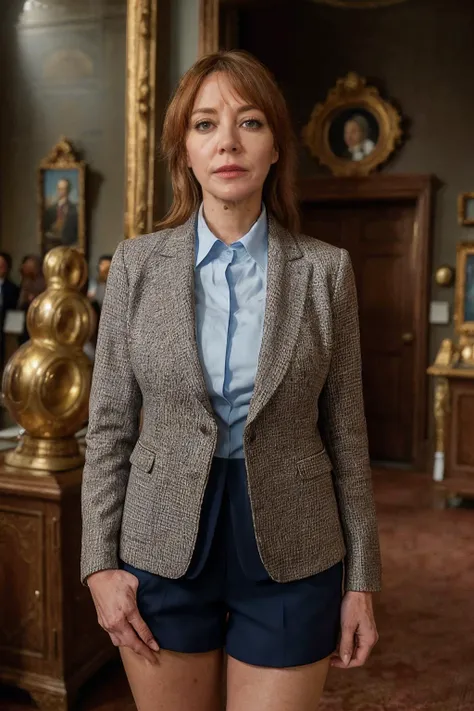 <lora:philcunk_V1-000008:0.75>, realistic photo of philcunk, a mature woman wearing a jacket, wearing slacks, busty, large breast, skinny body, skinny legs, fine lines and wrinkles, standing in a museum, looking at the camera, realistic, (masterpiece:1.1), (best quality:1.1), (intricate details), flash photography