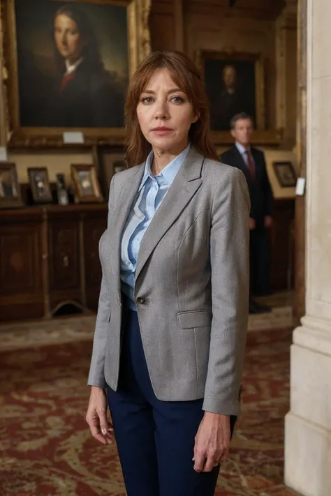 <lora:philcunk_V1-000008:0.75>, realistic photo of philcunk, a mature woman wearing a jacket, wearing slacks, busty, large breast, skinny body, skinny legs, fine lines and wrinkles, standing in a museum, looking at the camera, realistic, (masterpiece:1.1), (best quality:1.1), (intricate details), flash photography