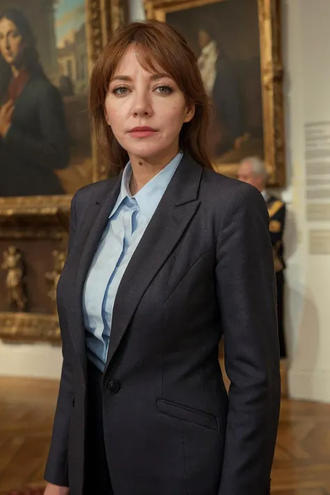 <lora:philcunk_V1-000008:0.75>, realistic photo of philcunk, a mature woman wearing a jacket, wearing slacks, busty, large breast, skinny body, skinny legs, fine lines and wrinkles, standing in a museum, looking at the camera, realistic, (masterpiece:1.1), (best quality:1.1), (intricate details), flash photography