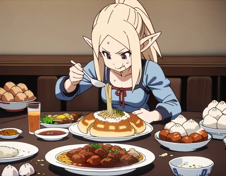 1girl,solo,
elf girl from final fantasy tactics,
casual wear,
sweat,
eating, happy
<lora:Dragon_Ball_Gluttony_XL:0.8>,oogui,
sitting,
indoors,restaurant,
looking down,
dirty,
food on face,
food,eating,table,holding spoon,holding fork,bowl,noodles, ramen,plate, holding,pasta,meat, rice,spaghetti,egg,fried rice, jiaozi,soup,dumpling, pancake,salad, meandros, cereal,fruit, steam, meatball,curry rice,drink,empty bowl,
fake screenshot,gameplay mechanics,
masterpiece, best quality, ultra detailed, highres,4k,(ultra-detailed:1.4) (illustration:0.5), (ray tracing,:0.8),(anime colored:0.7),(ai-generated:0.5),