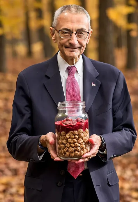 creepy photo of john podesta holding a jar full of bloody walnuts <lora:JOHN_PODESTA_XL:1>