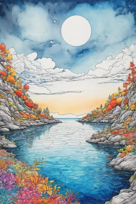 (((masterpiece))),(((best quality))),((ultra-detailed)),
line art drawing colored with watercolor Explore a hidden realm where dreams take physical form, night, and dreamers can navigate their own dreamscapes. Picture surreal landscapes, floating emotions, and the exploration of the subconscious mind, a concise picture, gravity defying, sloppy color,
sleek, modern, minimalist, graphic, line art, vector graphics,