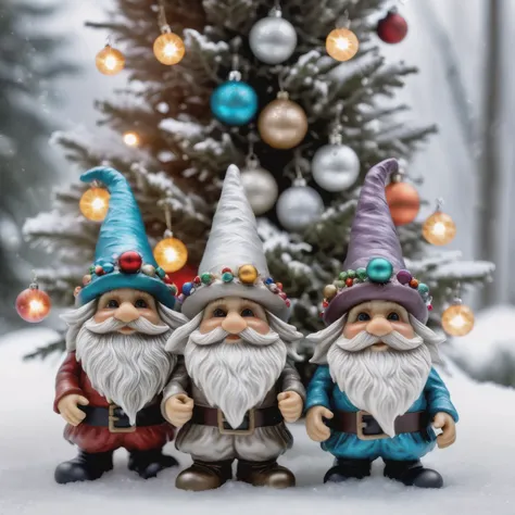 RAW photo, <lora:casting a spell:1.0> <lora:DetailedEyes_V3:1.0> detailed eyes <lora:epic composition:1.0> <lora:magical, enchanted:1.0> <lora:extremely_detailed:1.0> extremely detailed
group of small, fuzzy, gnome-like creatures with colorful hats gathered around a translucent, fiber-textured Christmas tree adorned with soft, glowing orbs of various colors. The setting is a snowy landscape with delicate cobwebs and a hazy, soft-focused background that suggests a forest
