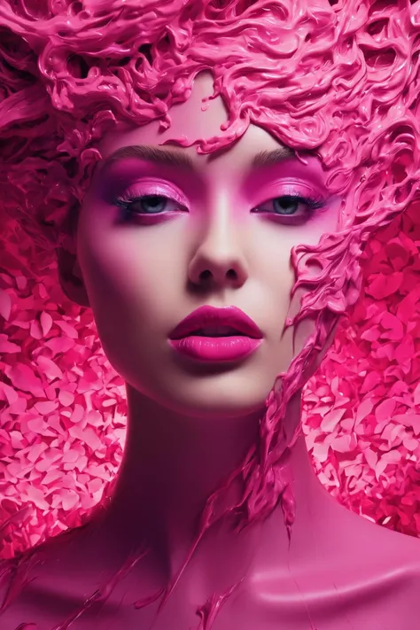Lancôme pink lipstick in the center of the composition with super prominence in the product, cinematic colorization, com 3 pontos de luzes, Foto realista, light cinematic, detalhado, Smoke explosion behind the lipstick, photographed with Phase One IQ180 camera, lente 24mm --auto --s2