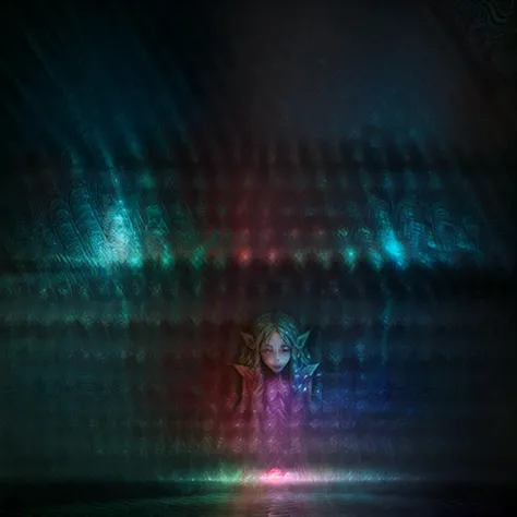 (beautiful mermaid princess with pointy_ears:1.3), (fluorescence rainbow aura:1.3) scaled gem dress, tears, open-mouth, (crying:0.6), indoor underwater photography, Jessica Rabbit, irelia, colorful hdr