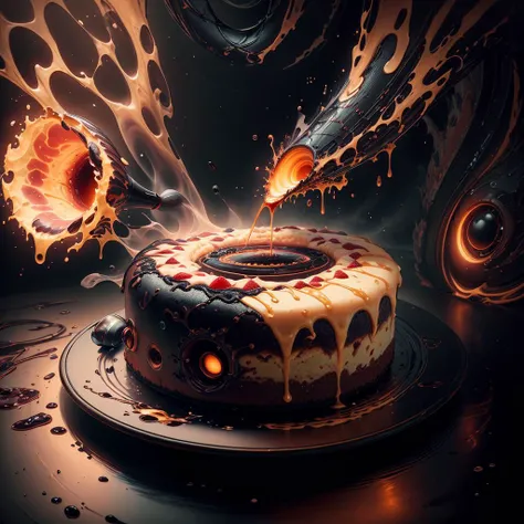<lora:InfraBlackholeTech-20:0.85>, inblackholetech , masterpiece, best quality, painting, anime coloring, artwork, illustration, huiguorou, Cylinder cheesecake, strawberry splash funnel, food, no_humans,