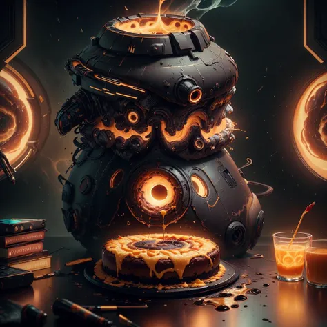 <lora:InfraBlackholeTech-20:0.85>, inblackholetech , masterpiece, best quality,painting,anime coloring,artwork,illustration,huiguorou,Cylinder cheesecake, with cheese funnel,food,no_humans,game cg,4k,8k,unity,ue