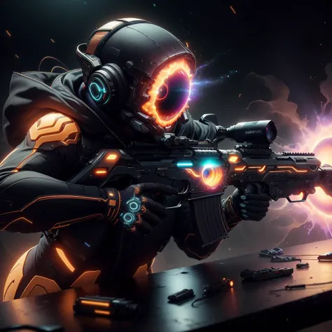 <lora:InfraBlackholeTech-20:0.8>,inblackholetech ,scifi, excessive energy,
rifle on a table, (simple background:1.3)