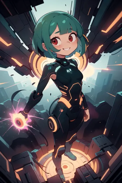 flat vector art , illustration,
closeup, small breasts, seductive smile, best quality,
bob cut, red eyes, green hair,multicolored hair, aqua hair,
1girl, standing in a scifi city, perfect face ,
<lora:InfraBlackholeTech-20:0.8> inblackholetech, excessive energy, scifi,