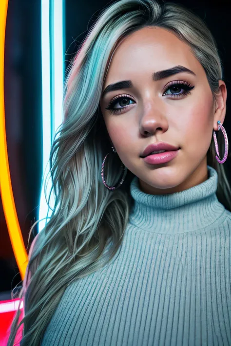 ((Selfie:1.1)), best quality (raw:1.1) photo of (Alan4hP34rc401:0.99), ((club makeup:1.2)), a woman as a model, modelshoot style, (extremely detailed 8k wallpaper), photo of the most beautiful photograph in the world, Intricate, High Detail, Sharp focus, dramatic, (at night:1.2), (dimly lit), (neon lights:1.2), (carnival:1.1), (makeup:1.1), ((ferris wheel in background)), ((turtle neck dress:1.2)), (looking at viewer:1.3), (detailed pupils:1.3), (modern outfit:1.2), (closeup), (earrings), <lora:LowRa_2:0.4>