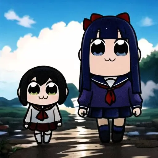masterpiece, best quality, :3, 2 girls, chibi, serafuku, tall vs small,
<lora:pptp2:0.8>