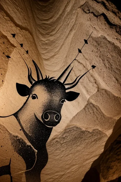 CavePaintings, hunt, arrows, bison, horses, spears