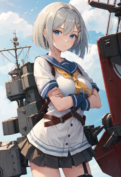 {safe:1.10}, best quality, masterpiece, highres, solo, {hamakaze_kantaicollection:0.90}, crossed_arms, cowboy_shot, looking at viewer