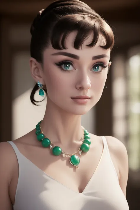 ((AudreyHepburn)), mj3d style,3dmm,3d,(full body shot:1.3), bokeh:1.2, indoors, on a soft bed, high-heels, looking at viewer,((tugging on over-sized white shirt with shoulders showing, necklace)), (22 years old woman), medium breast, small waist, (green eyes, beautiful eyes), beautiful face, perfect illumination, beautiful detailed eyes, looking at viewer, stunningly beautiful woman, detailed hairstyle, good hands, detailed hands, good feet, (8k, RAW photo, best quality, masterpiece:1.2), (realistic, photo-realistic:1.37), ultra high res, photon mapping, radiosity, physically-based rendering, (ambient light:1.3), (cinematic composition:1.0),professional soft lighting, light on face
