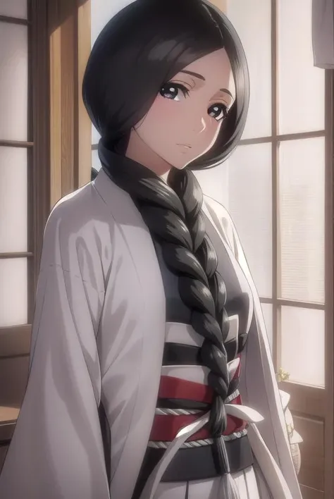 unohana, <lora:unohana-lora-nochekaiser:1>,
unohana, long hair, black hair, braid, single braid, (black eyes:1.5),
BREAK japanese clothes, kimono, single braid,
BREAK looking at viewer, full body,
BREAK indoors,
BREAK <lyco:GoodHands-beta2:1>, (masterpiece:1.2), best quality, high resolution, unity 8k wallpaper, (illustration:0.8), (beautiful detailed eyes:1.6), extremely detailed face, perfect lighting, extremely detailed CG, (perfect hands, perfect anatomy),